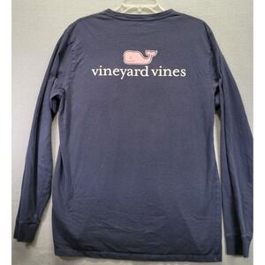 Vineyard Vines Long Sleeve Pocket‎ T Shirt Men's Medium Blue Cotton Pink Whale